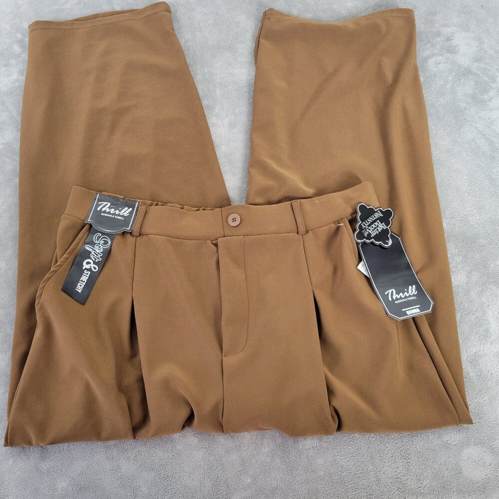 Thrill Jeans Women's 3X Plus Size Wide Leg Pants Brown Elastic Waist BRO30E